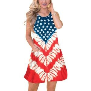 Spadehill Flag Summer Casual Beach Dress with Pockets Sz M